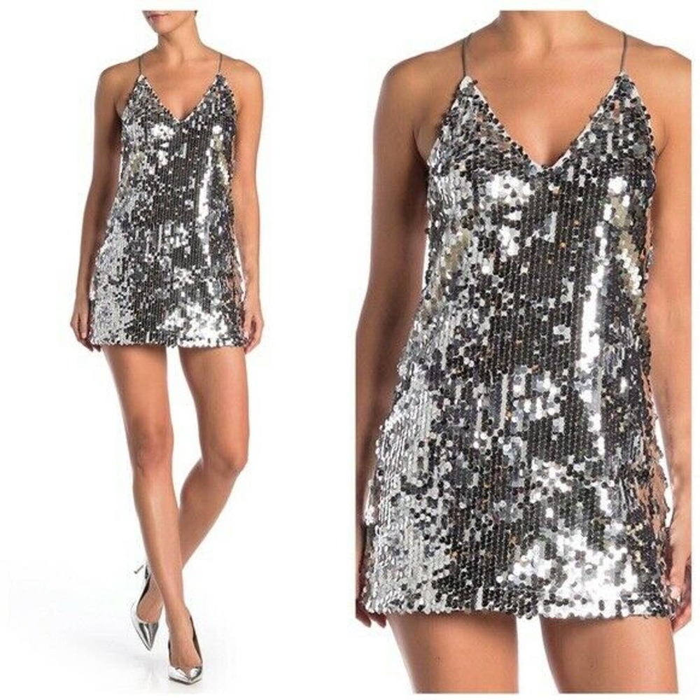 See The Shades T-Back Silver Sequined Mini Dress